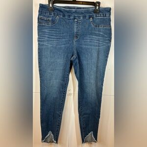 Chico's Pull On Jegging Ankle Jeans Women's Size 10 Stretch Denim Raw Hem